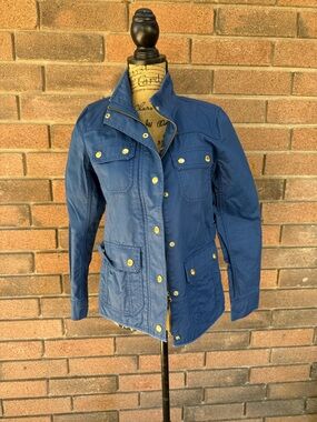 J. Crew Downtown Field Jacket in Blue Waxed Cotton Cobalt Blue Size XS